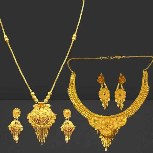 Exclusive One Gram Gold Bridal Combo Set: Choker, Long Necklace, and Earrings Attractive Sister