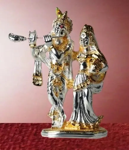 Gold and Silver Plated Radha Krishna Idol - 5.75" Decorative Figurine for Home Temple, Office, and Gifts Attractive Sister