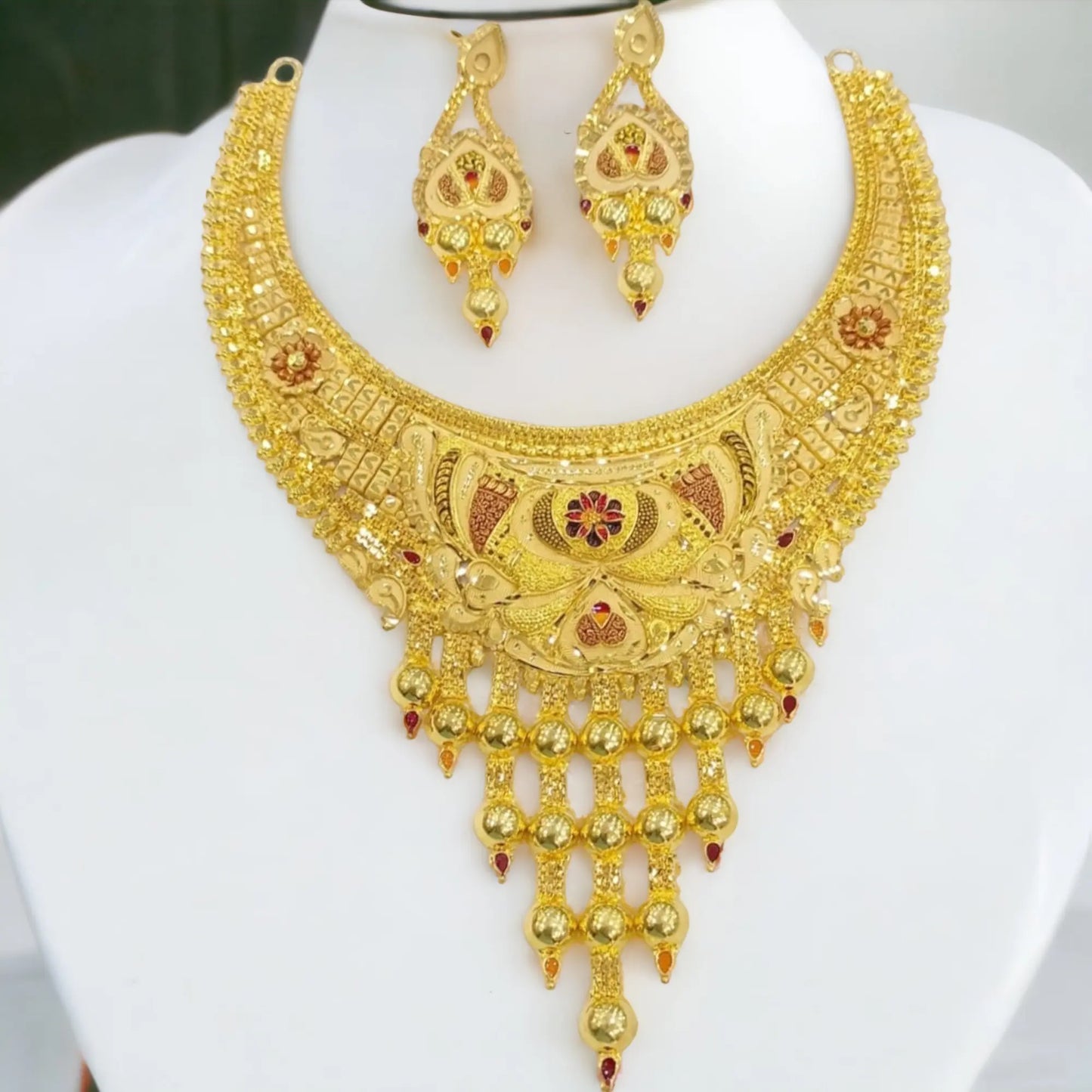 Statement Gold Plated Necklace Set with Matching Earrings Attractive Sister