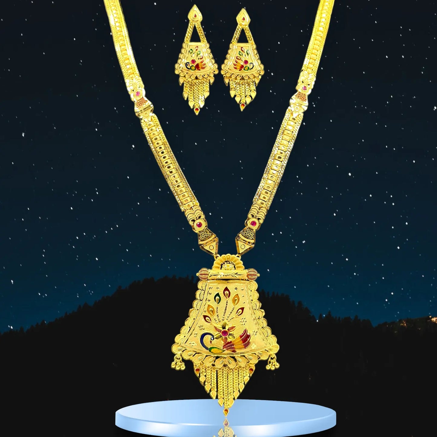 Gold-Plated Peacock Necklace Set with Earrings for Women - Attractive Sister