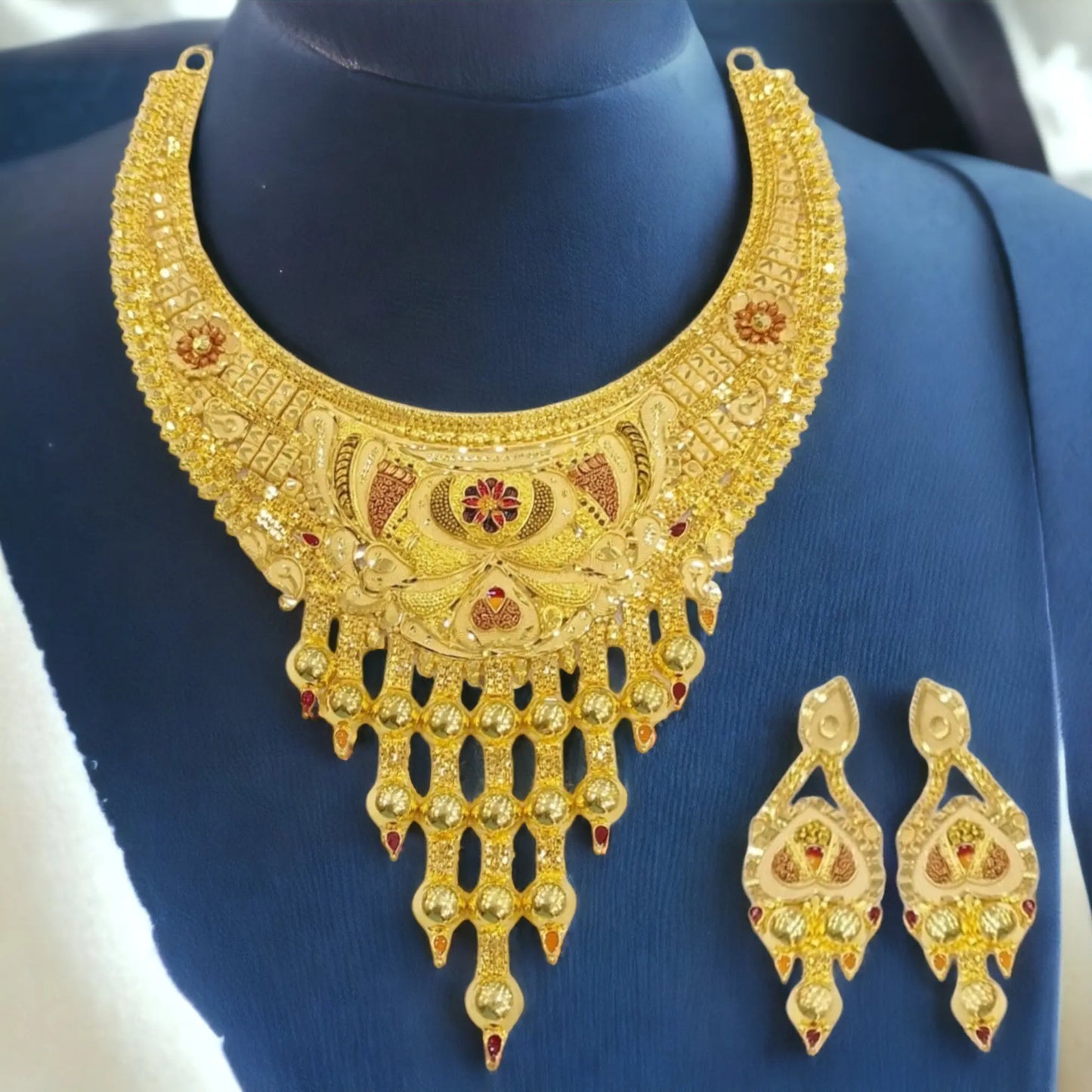 Statement Gold Plated Necklace Set with Matching Earrings Attractive Sister