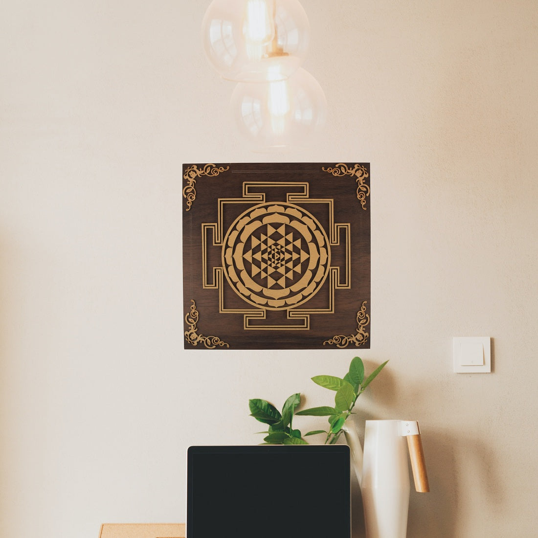 Boho Wooden Sri Yantra Mandala Art for Wall Decor Attractive Sister