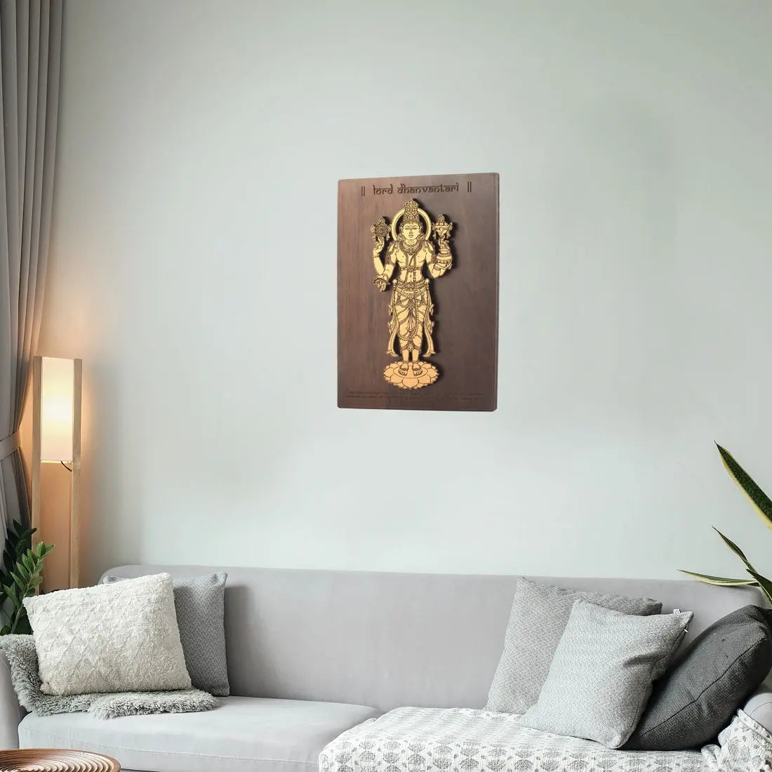 Handcrafted Wooden Lord Dhanvantari Wall Plaque - Spiritual Healing Decor Attractive Sister