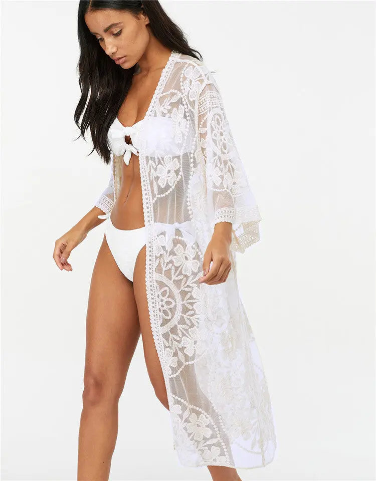 Women's European And American Style Lace Mesh Crochet Beach Jacket Cardigan CJ