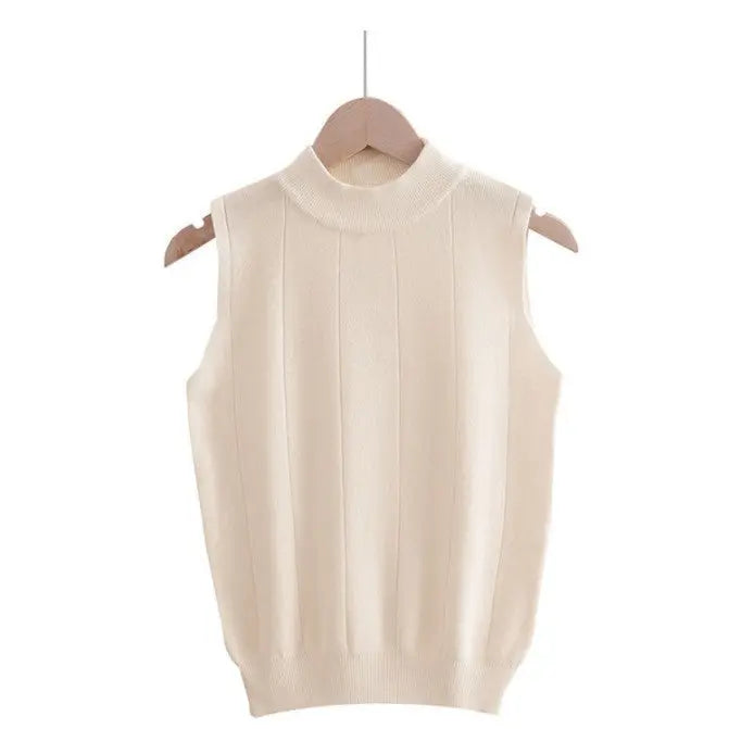 Half-high Neck Sleeveless Knit Sweater Slim Thin Bottoming Shirt With Vest And Short Top CJ