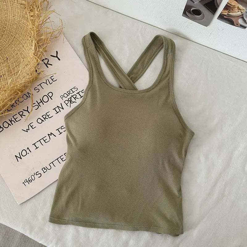 Women's Cross Back Vest With Chest Pad Bra CJ