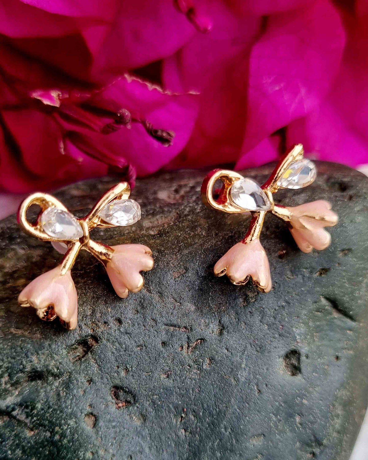 Bow Earrings with Rhinestones Attractive Sister