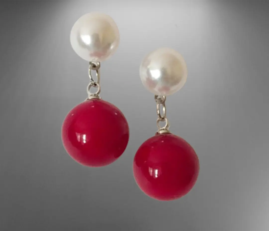 Pearl Earrings, Jade Earrings, 12mm jade earrings, 7-8mm white pearl 925 silver stud earrings Attractive Sister