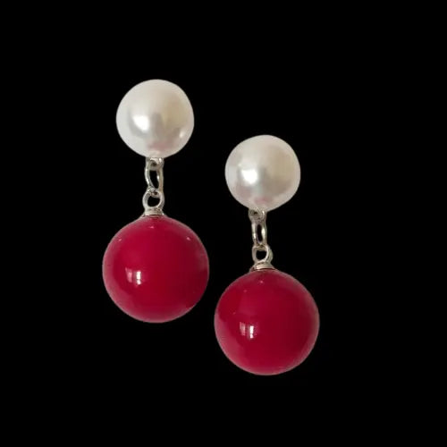 Pearl Earrings, Jade Earrings, 12mm jade earrings, 7-8mm white pearl 925 silver stud earrings Attractive Sister