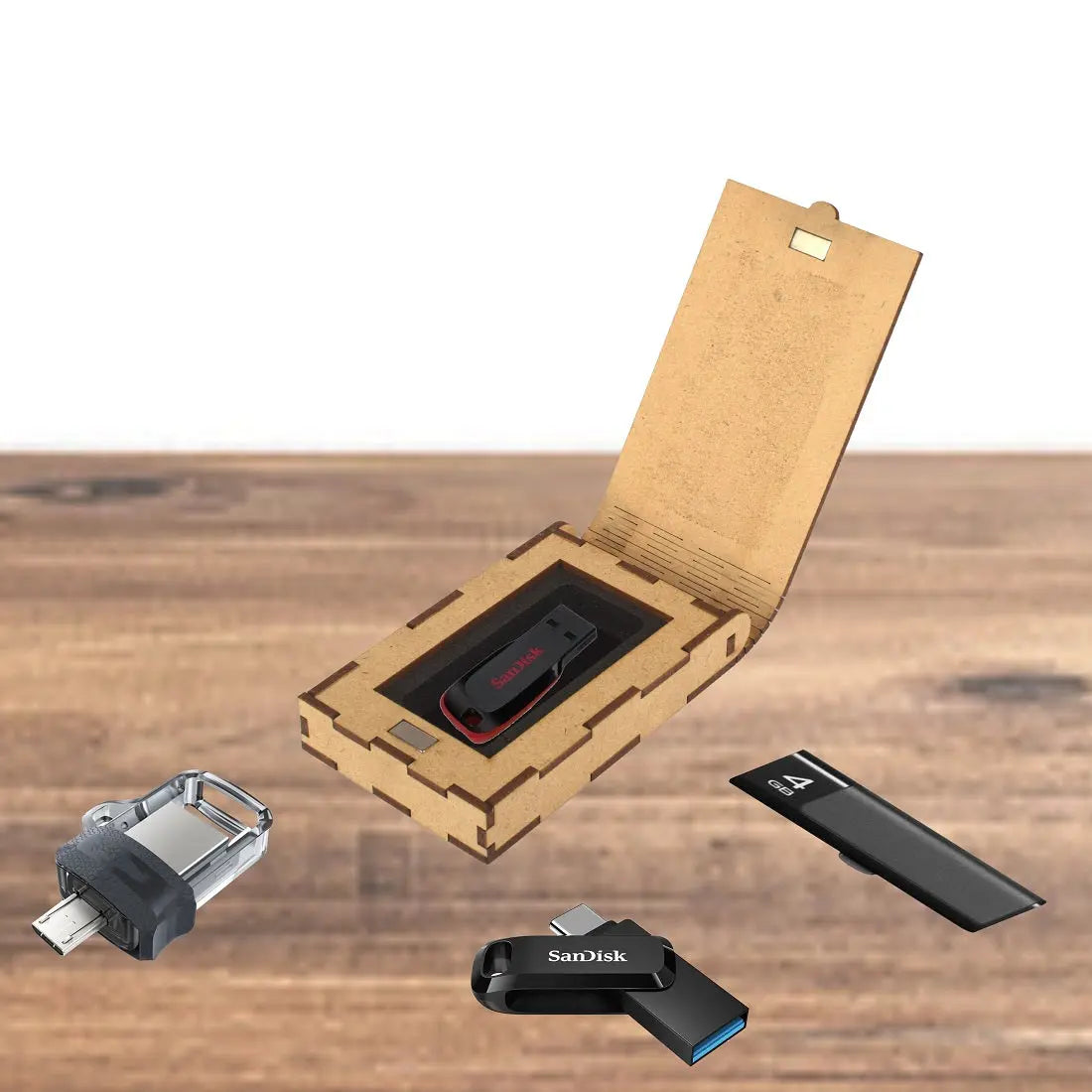Wooden USB Pen Drive Organizer Box with Secure Cover & Compartments for Storage Attractive Sister