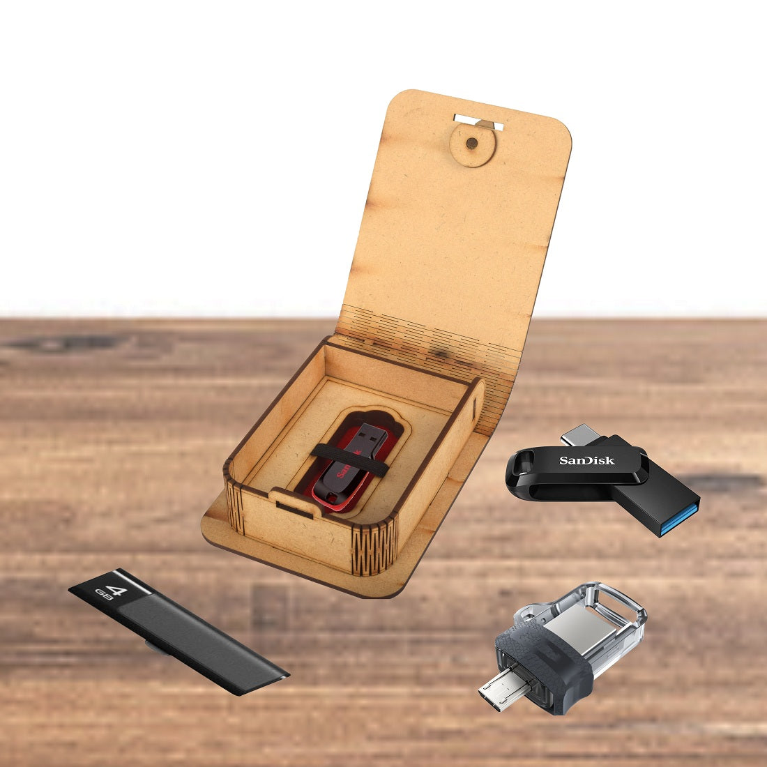 Wooden USB Drive Organizer Box with Cover & Compartments - Elegant Storage Solution Attractive Sister