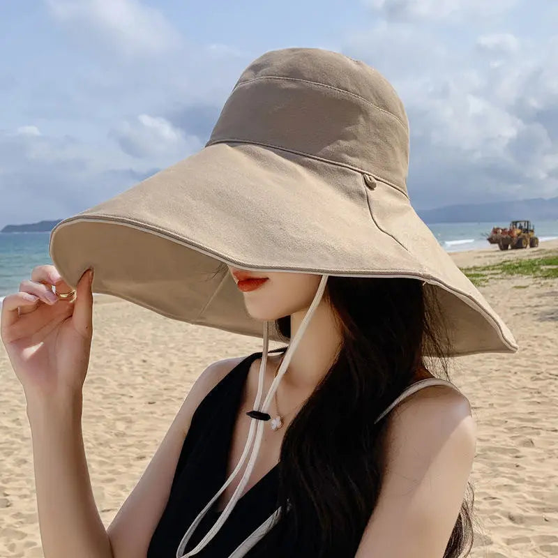 Double-Sided Oversized Brim Sunscreen Fisherman Hat Female CJ