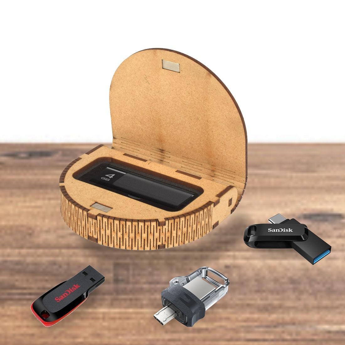 Wooden Pen Drive Organizer Box with Cover & Compartments - Stylish Storage Solution Attractive Sister