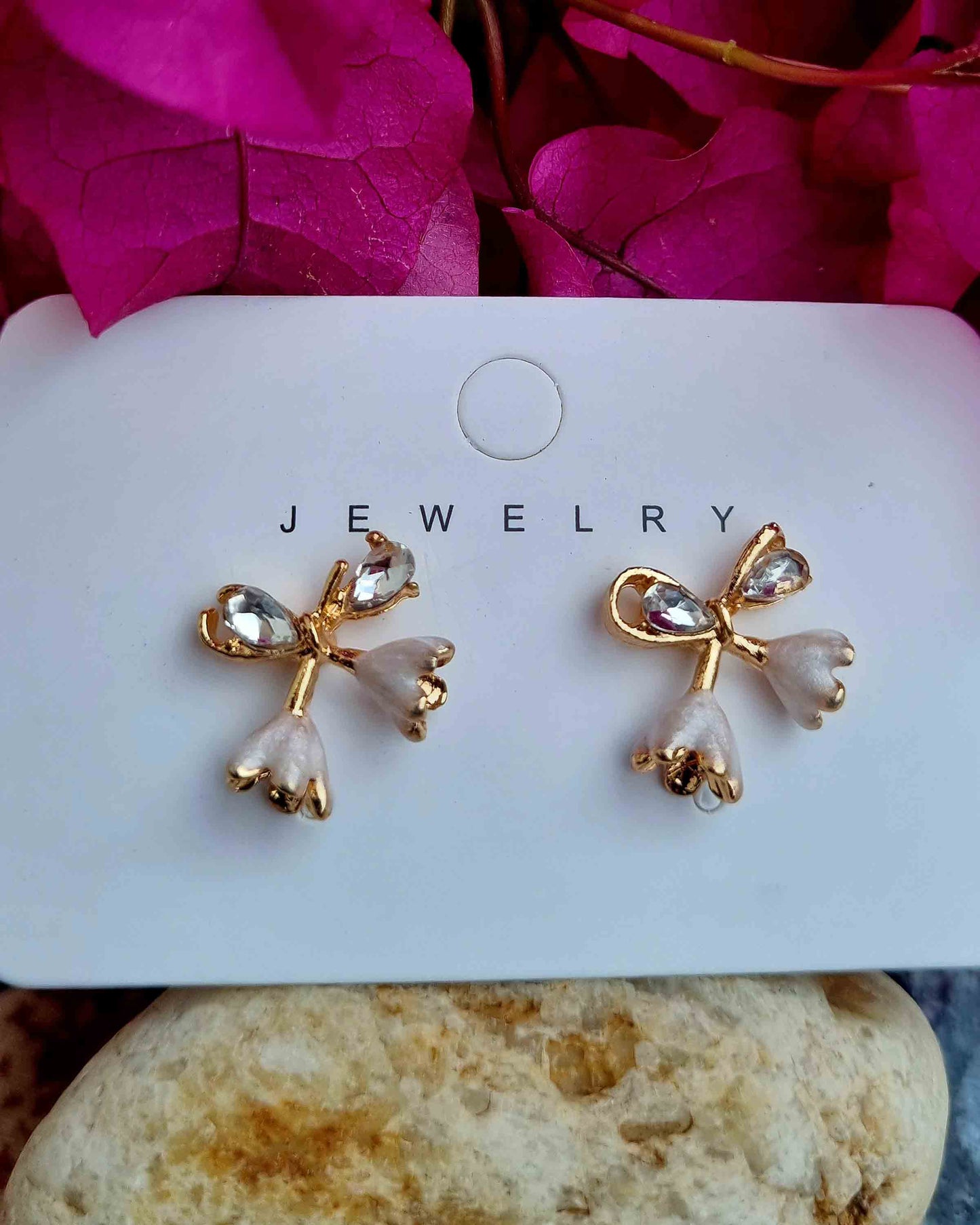 Bow Earrings with Rhinestones Attractive Sister
