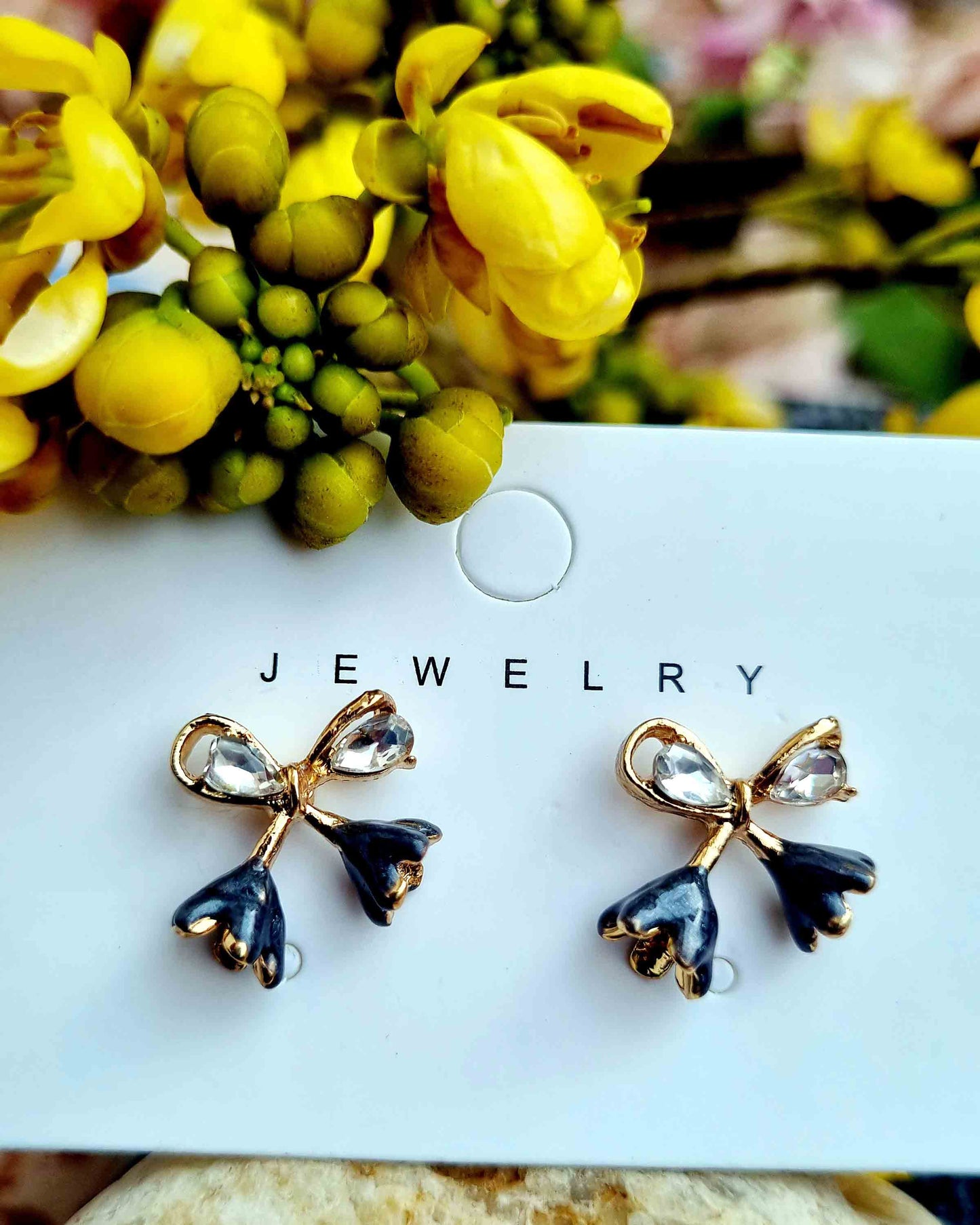 Bow Earrings with Rhinestones Attractive Sister