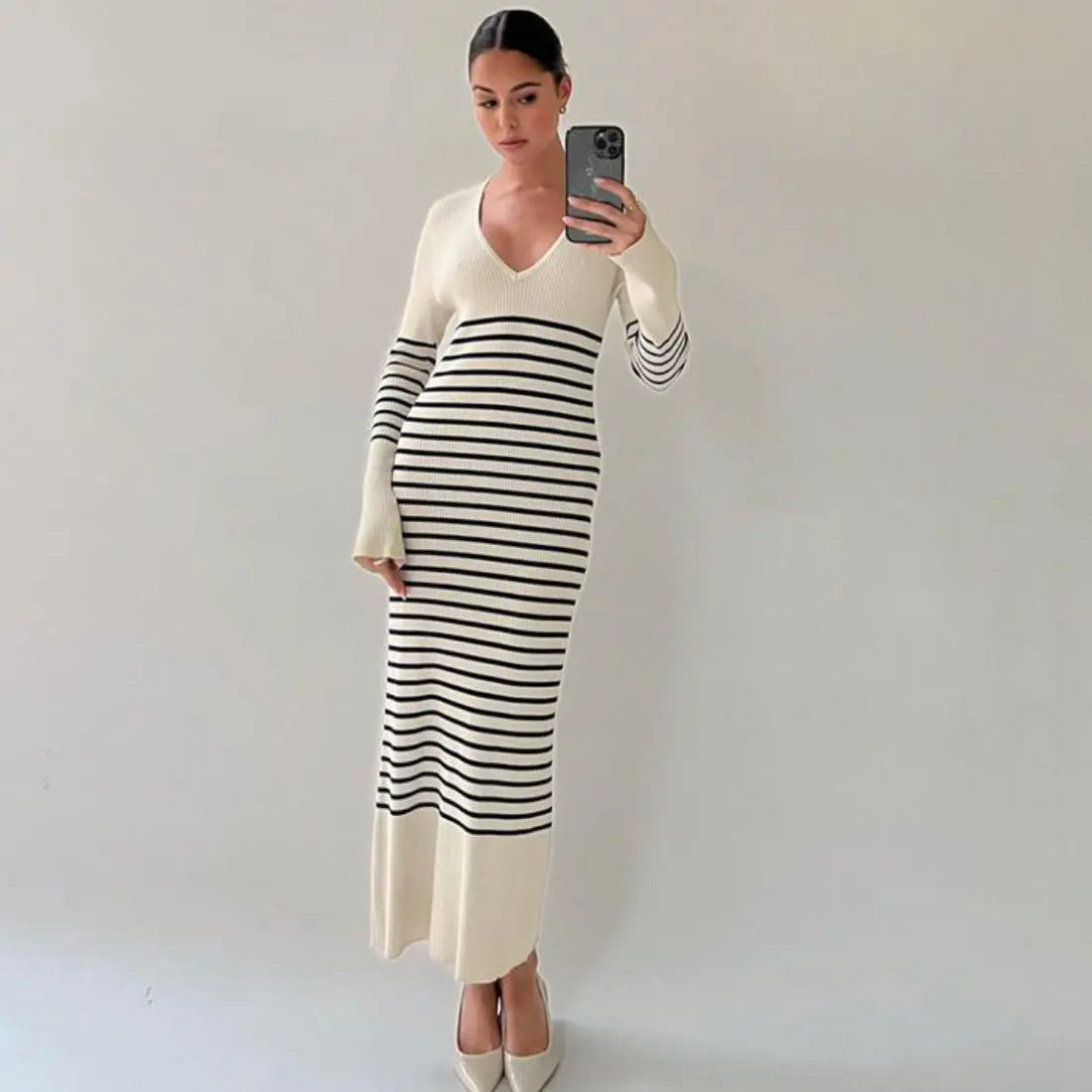 Slimming Stripes Knitted Long Skirt For Women CJ