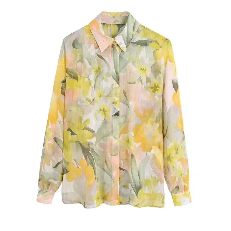Women's Color Line Print Shirt Skirt Set CJ