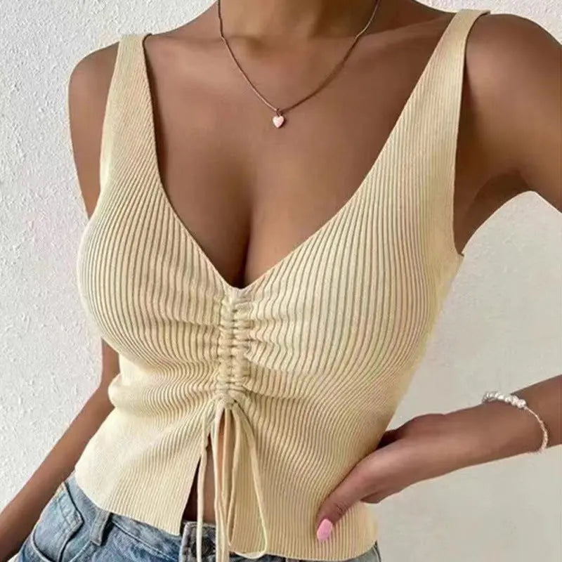 Summer Fashion Drawstring American Hot Girl All-matching Drawstring Vest Top CJ