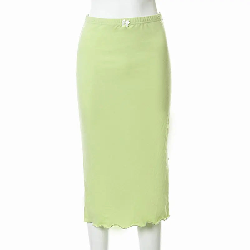 European American Summer New Women's Low Waist Solid Color Side Slit Wooden Ear Hip Bag Female Skirt CJ