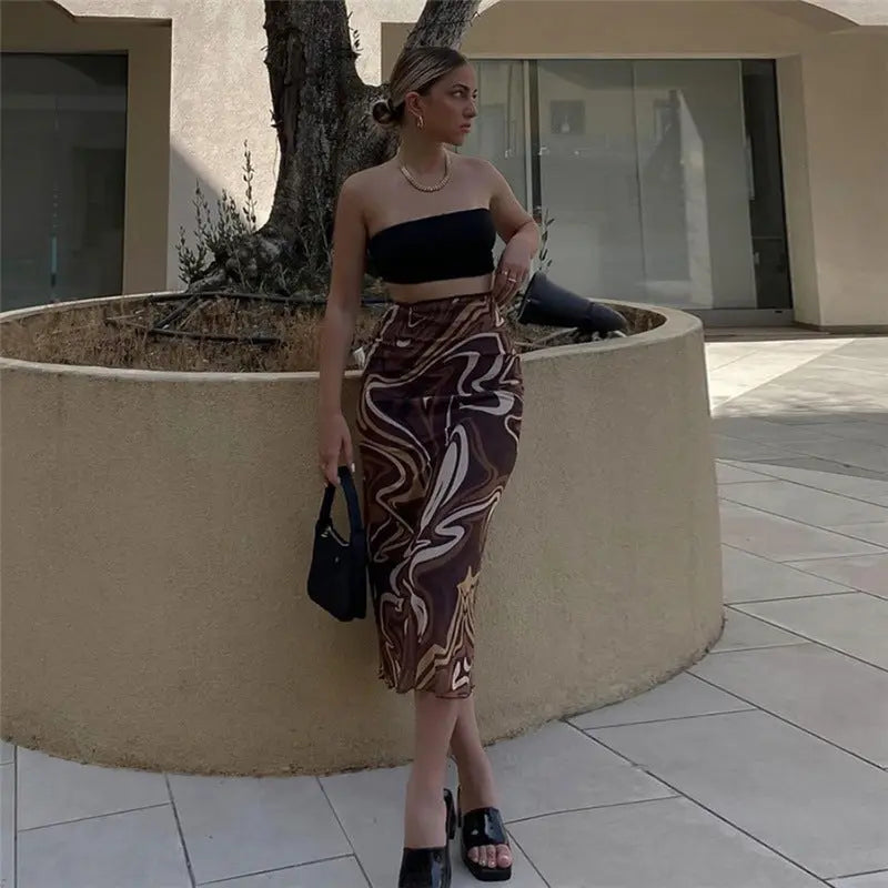 Sexy Slim Temperament Printed Half Length Dress Women CJ
