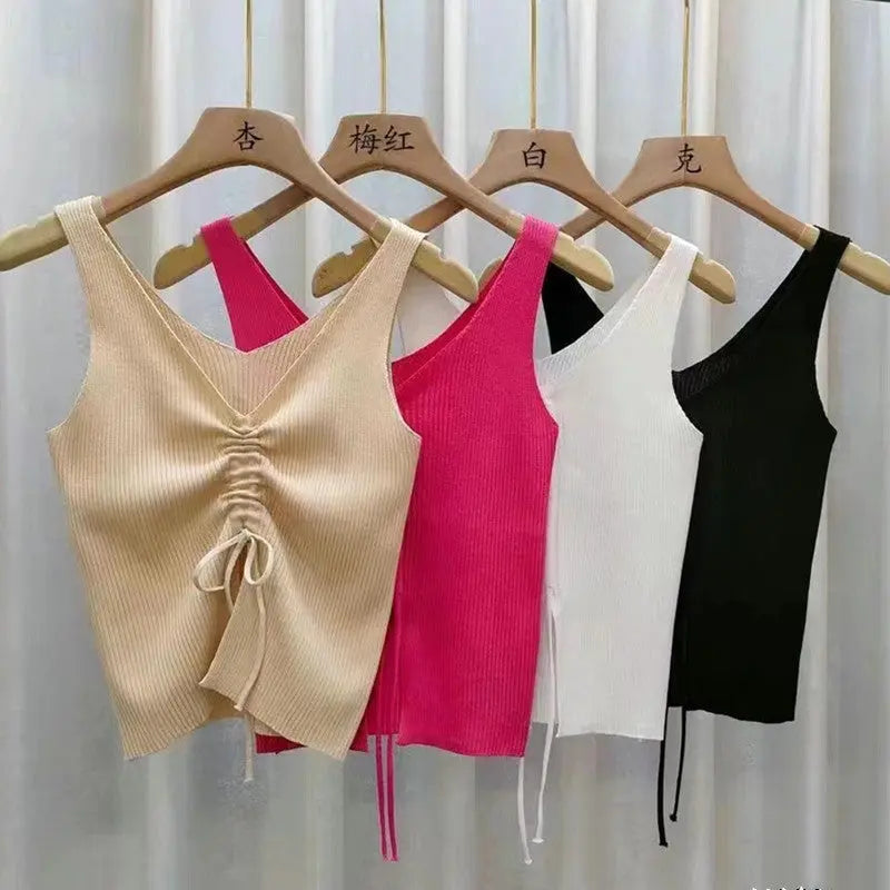 Summer Fashion Drawstring American Hot Girl All-matching Drawstring Vest Top CJ