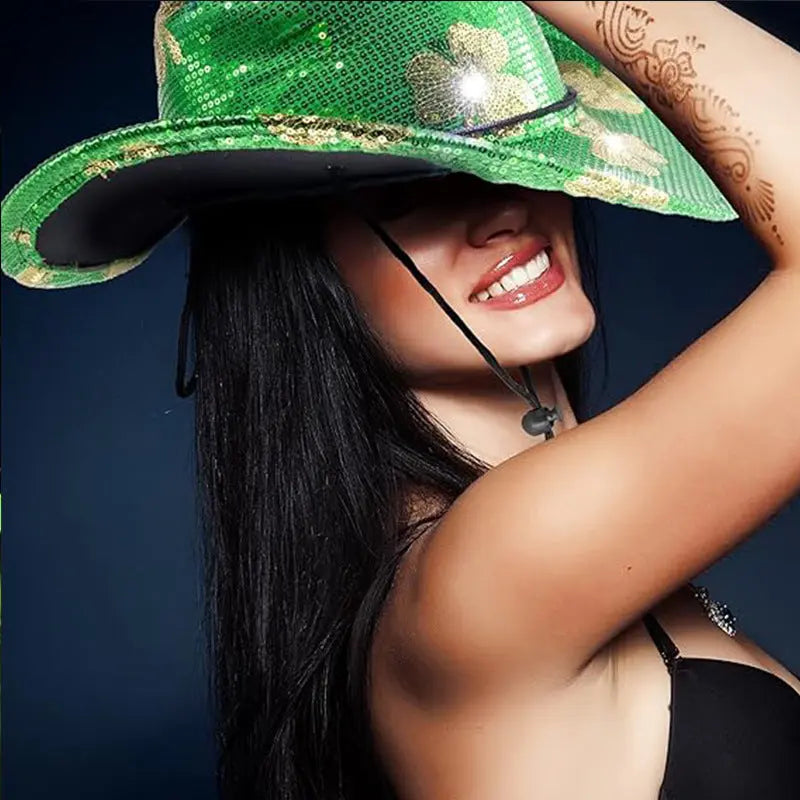 St Patrick's Day Green With Light Cowboy Hat CJ