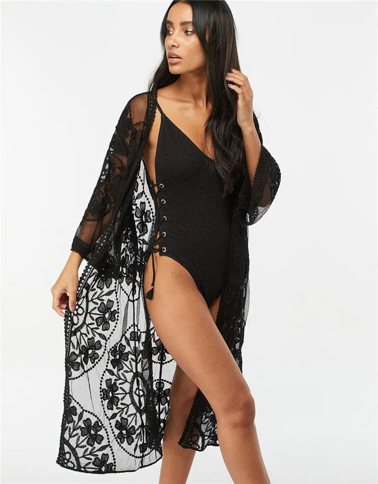 Women's European And American Style Lace Mesh Crochet Beach Jacket Cardigan CJ