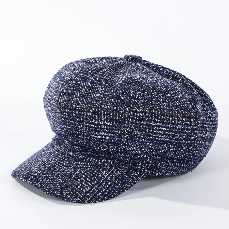 Thickened Plaid Woolen Octagonal Cap Women CJ