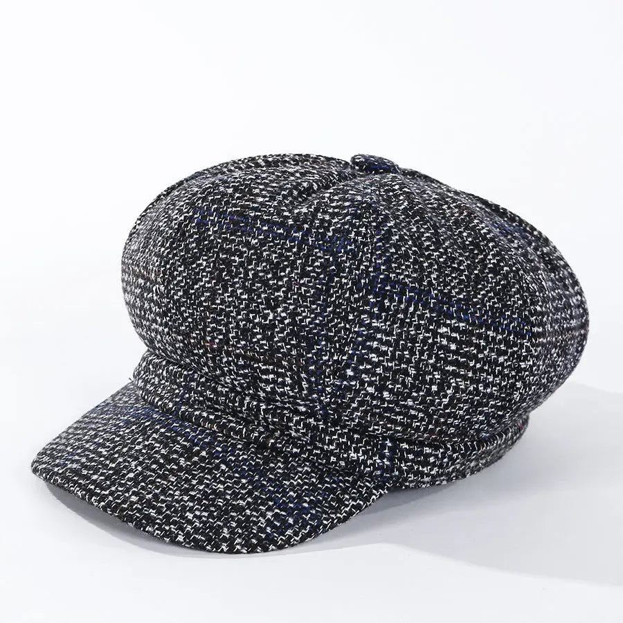 Thickened Plaid Woolen Octagonal Cap Women CJ