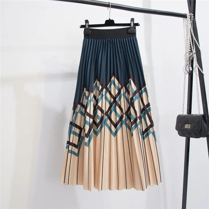 Women's Graceful Geometric Striped Pleated Skirt CJ