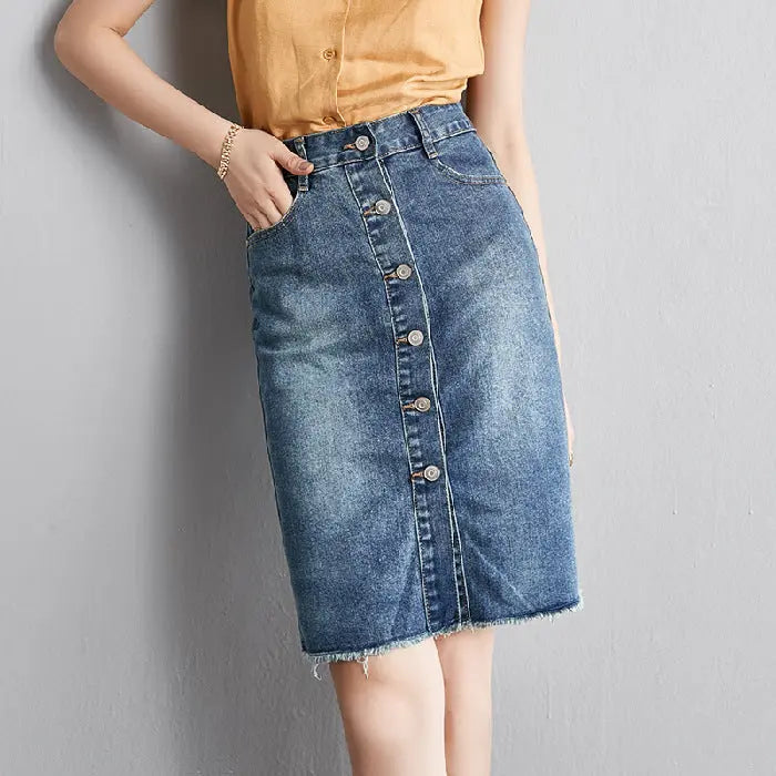 Button front slit slim slimming hip skirt CJ