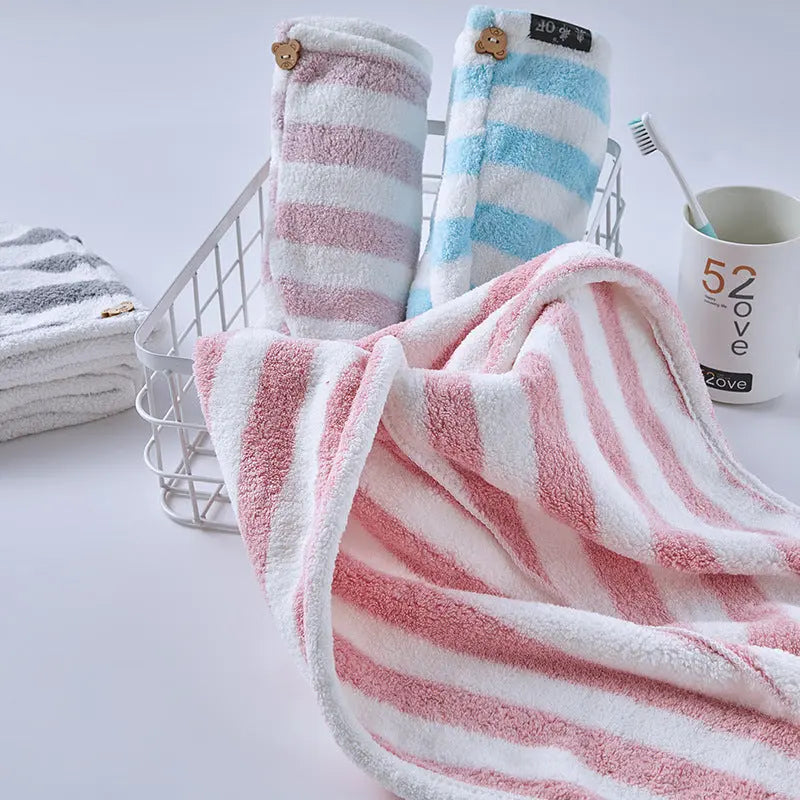 Fiber absorbent and quick-drying striped shower cap CJ