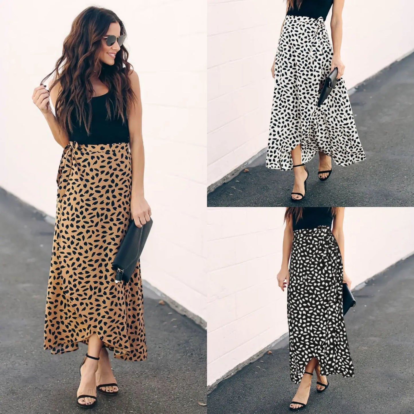 Ladies Polka Dot Printed Split Long Skirt CJ