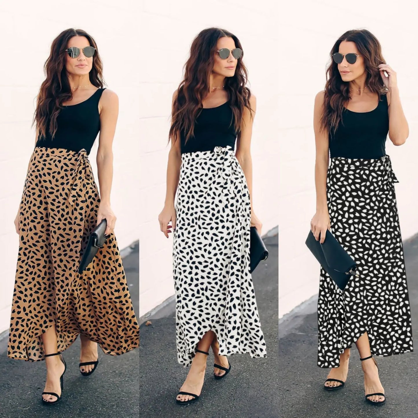 Ladies Polka Dot Printed Split Long Skirt CJ