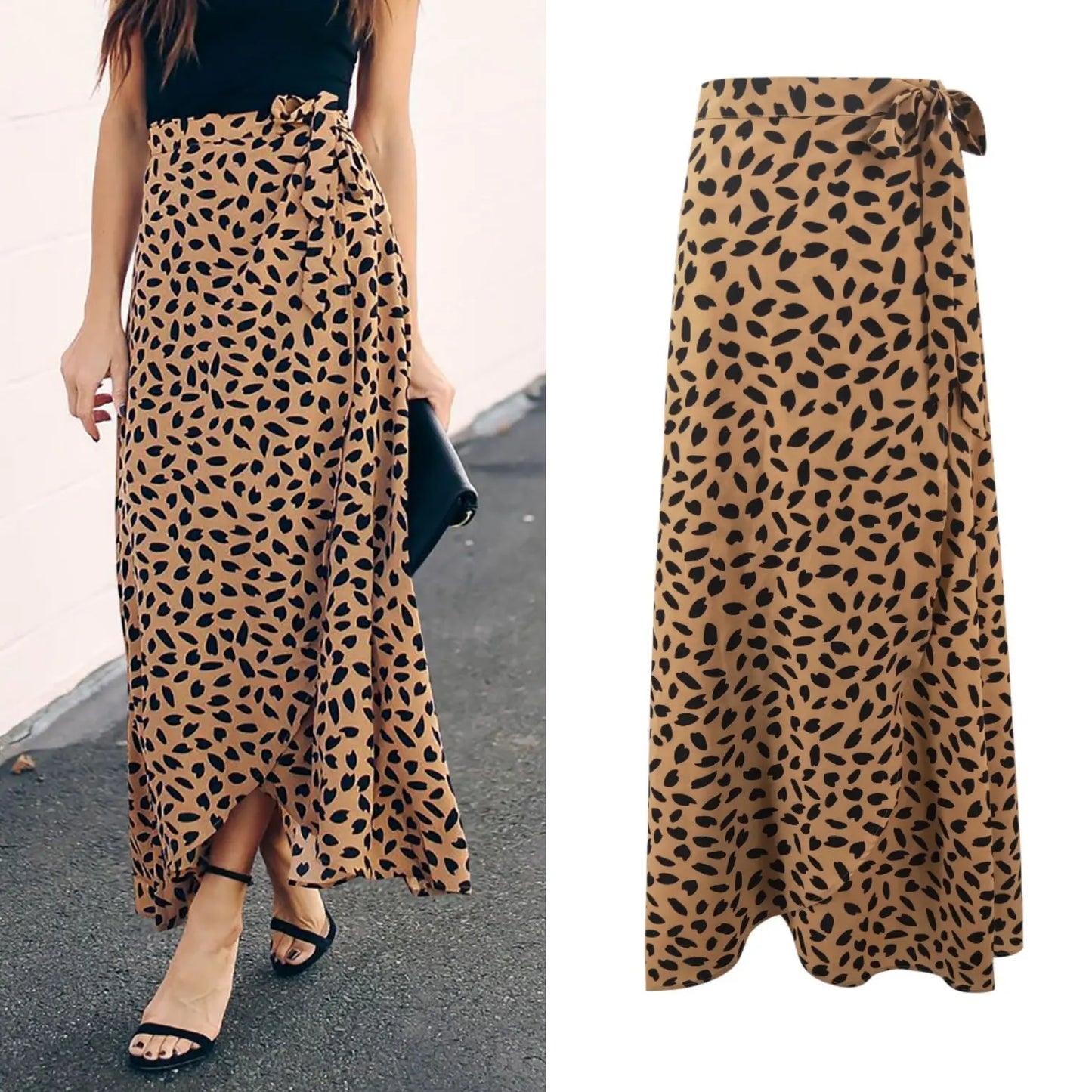 Ladies Polka Dot Printed Split Long Skirt CJ