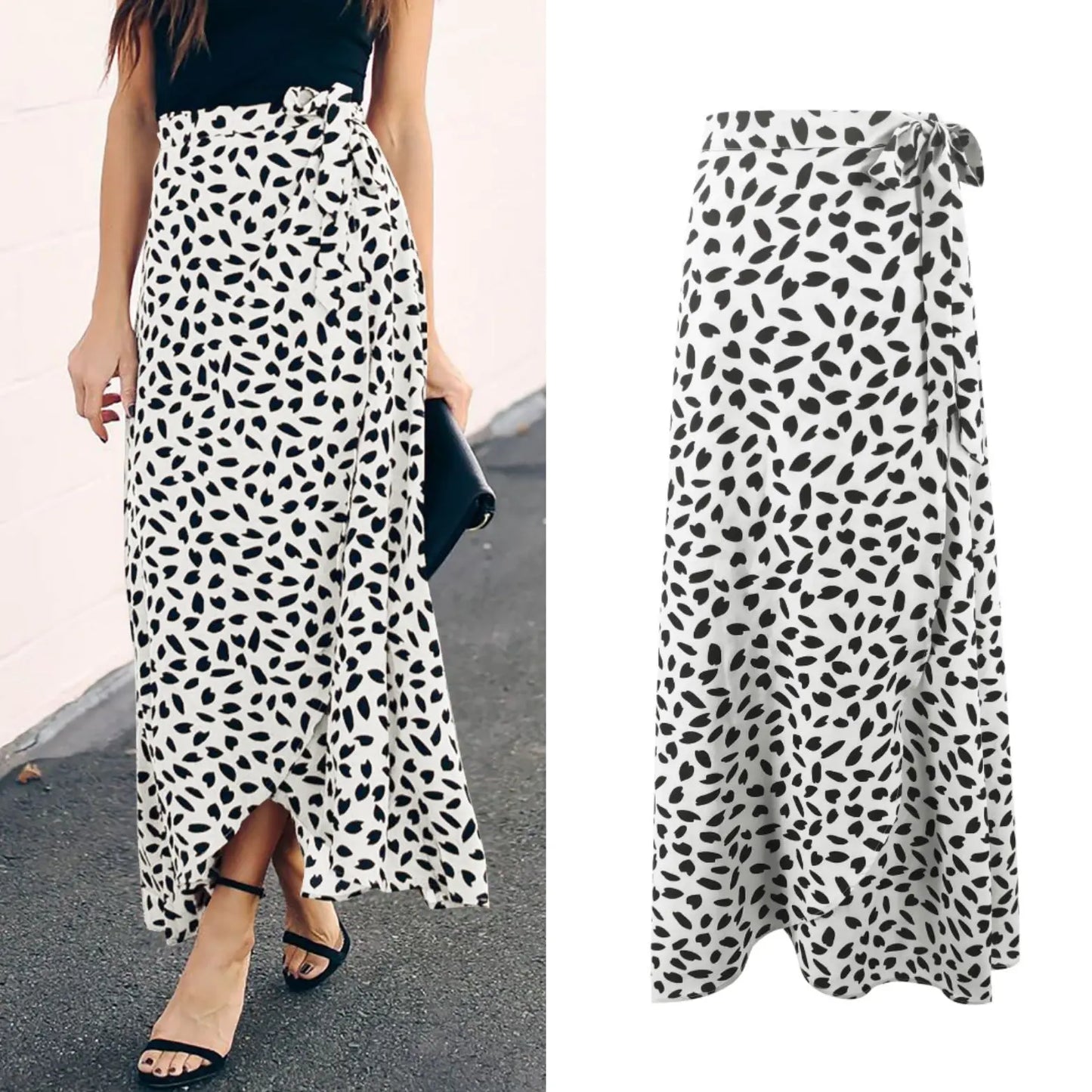 Ladies Polka Dot Printed Split Long Skirt CJ