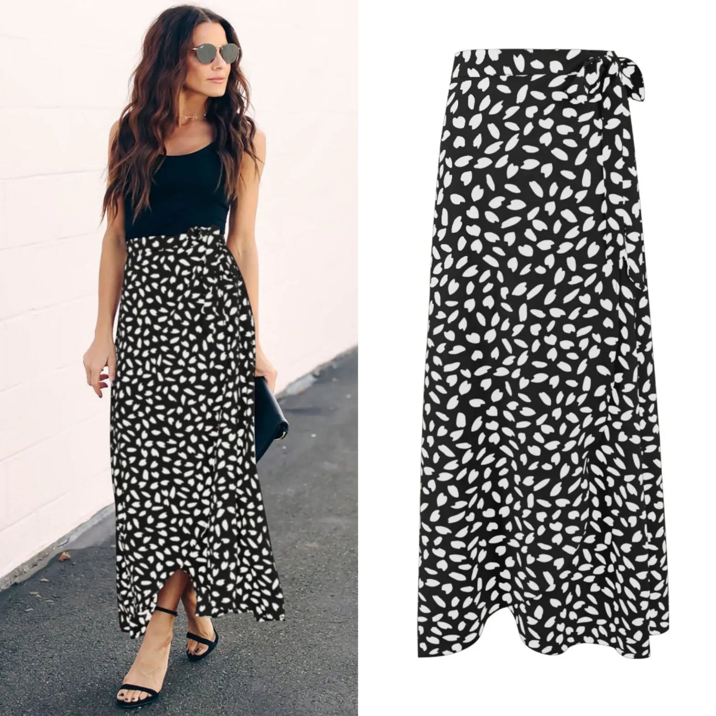 Ladies Polka Dot Printed Split Long Skirt CJ