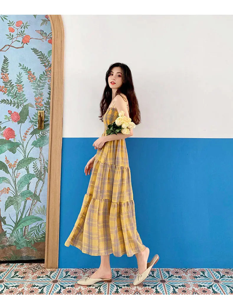 Check Waist cChiffon Dress With Slim Temperament eprolo