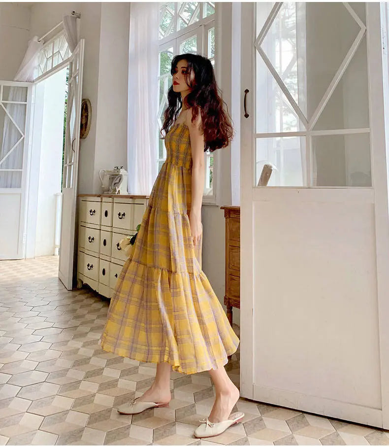 Check Waist cChiffon Dress With Slim Temperament eprolo