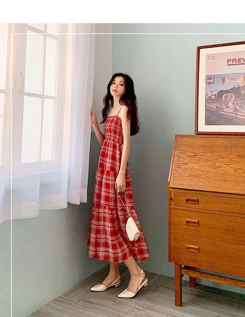 Check Waist cChiffon Dress With Slim Temperament eprolo