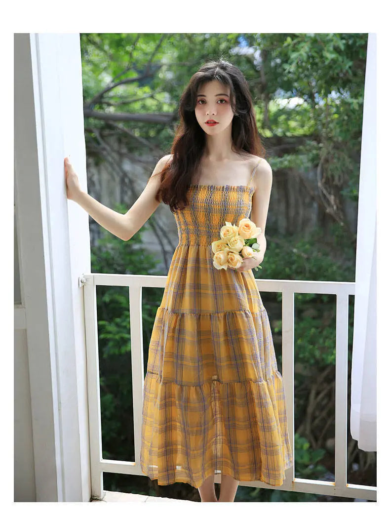Check Waist cChiffon Dress With Slim Temperament eprolo