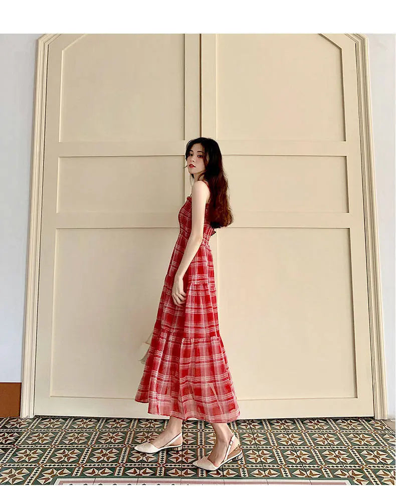 Check Waist cChiffon Dress With Slim Temperament eprolo