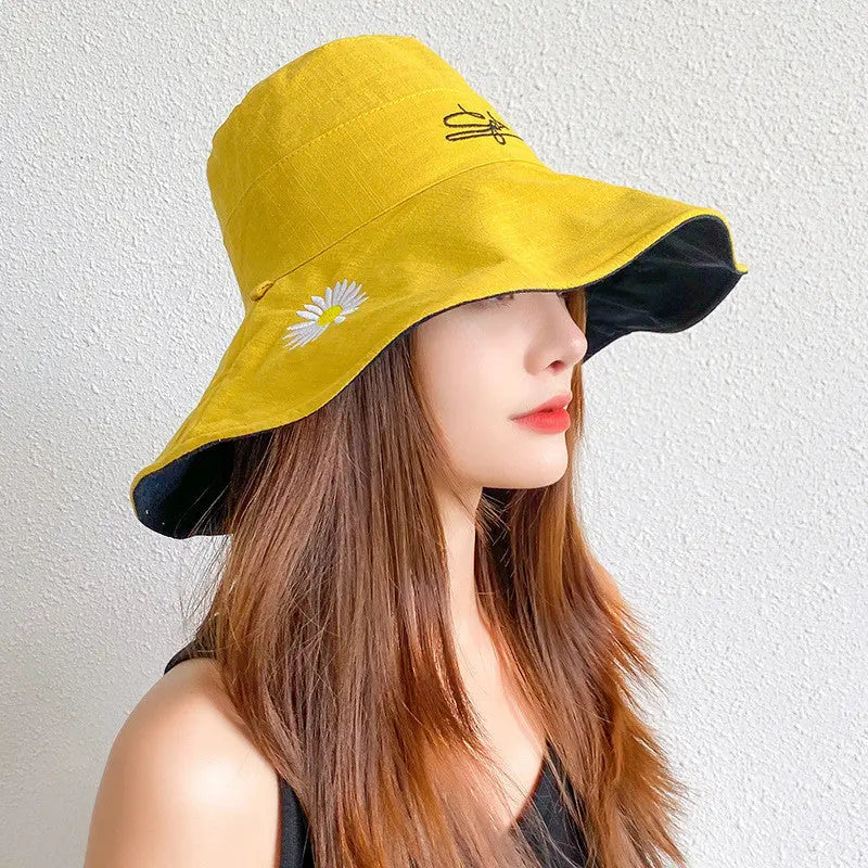 Double-sided Small Daisy Big Brim Washbasin Hat Outdoor CJ