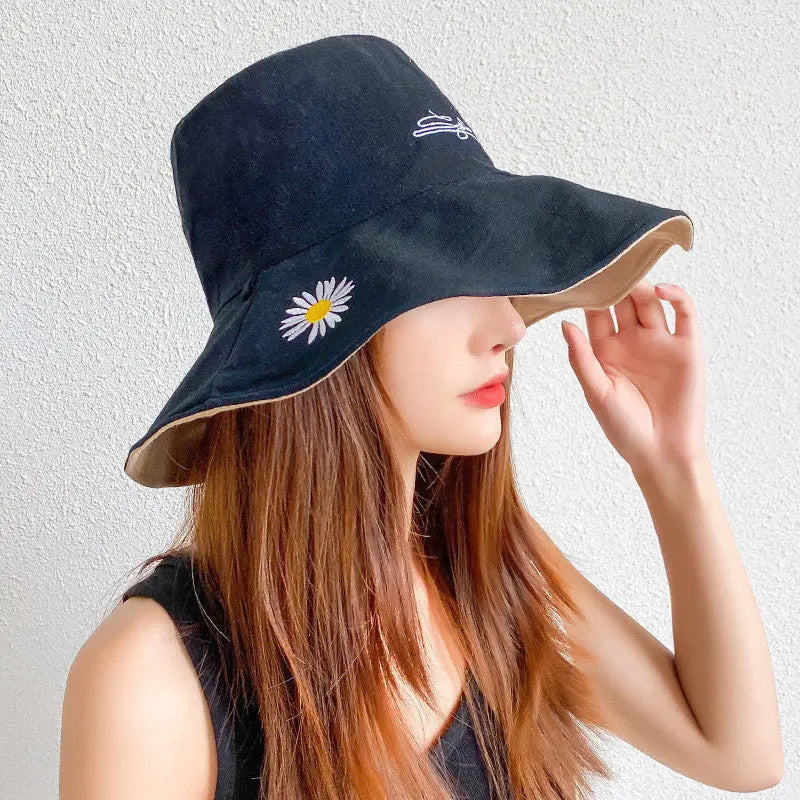 Double-sided Small Daisy Big Brim Washbasin Hat Outdoor CJ