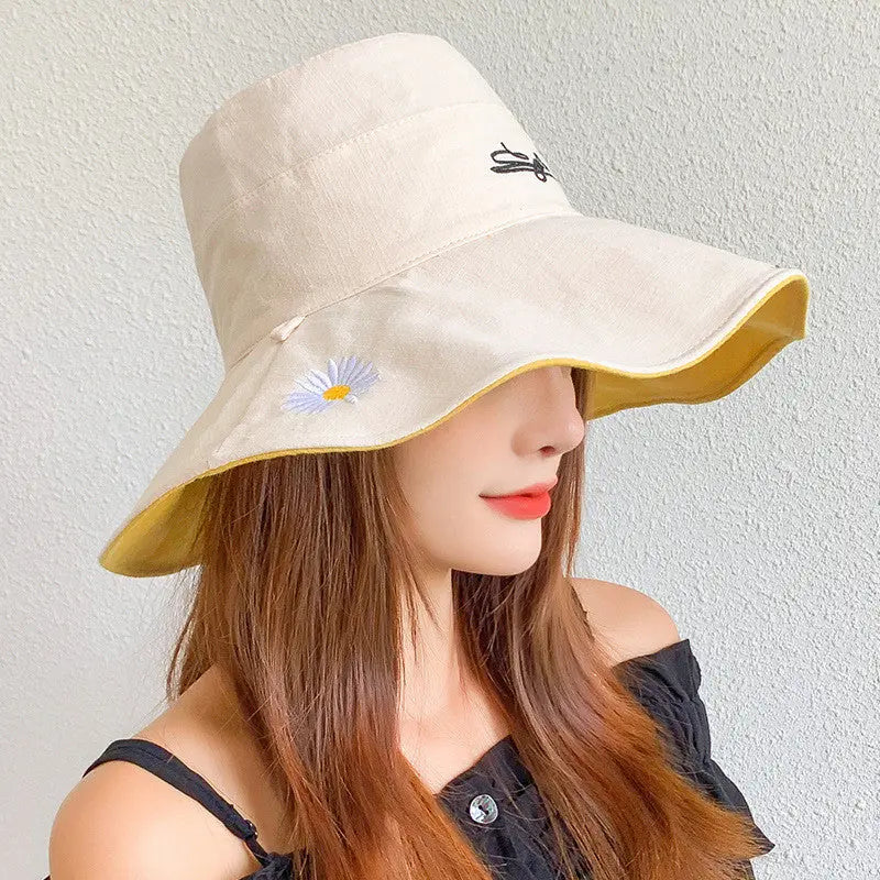 Double-sided Small Daisy Big Brim Washbasin Hat Outdoor CJ