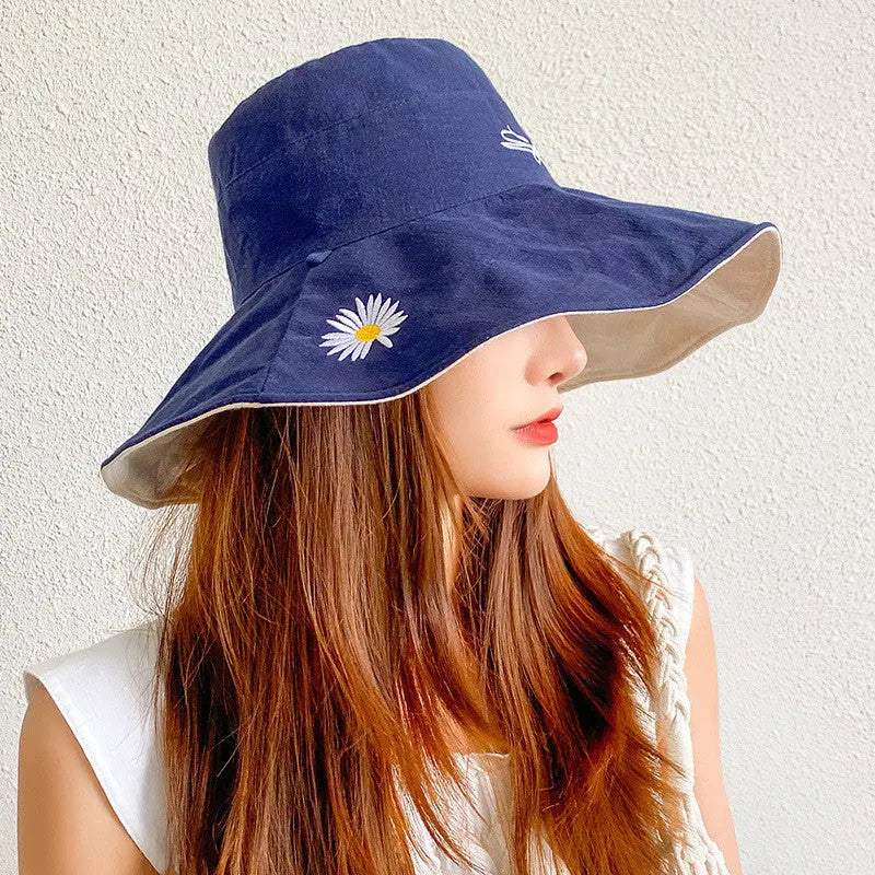 Double-sided Small Daisy Big Brim Washbasin Hat Outdoor CJ