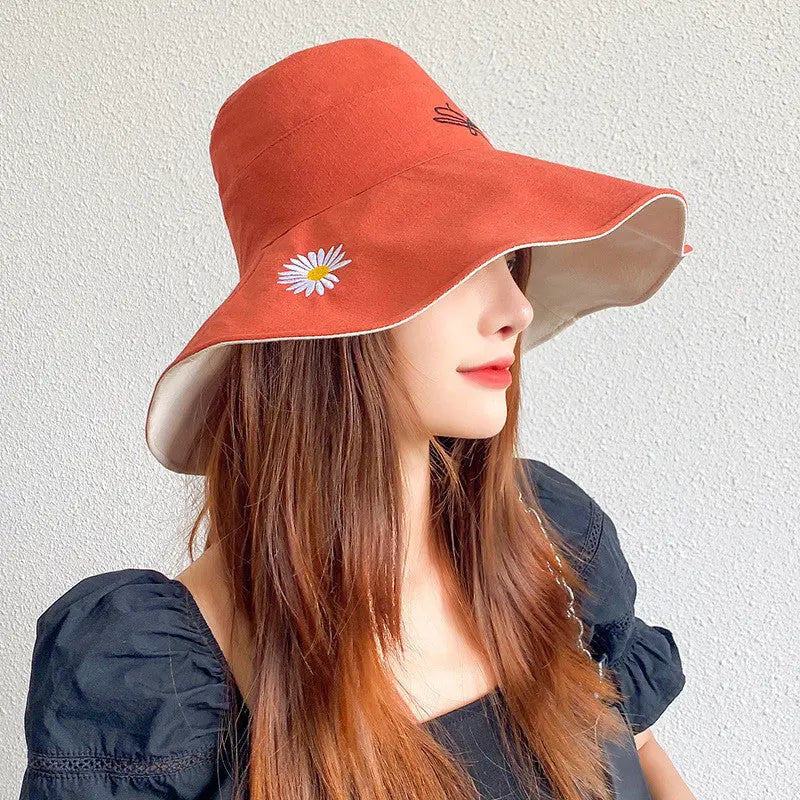 Double-sided Small Daisy Big Brim Washbasin Hat Outdoor CJ