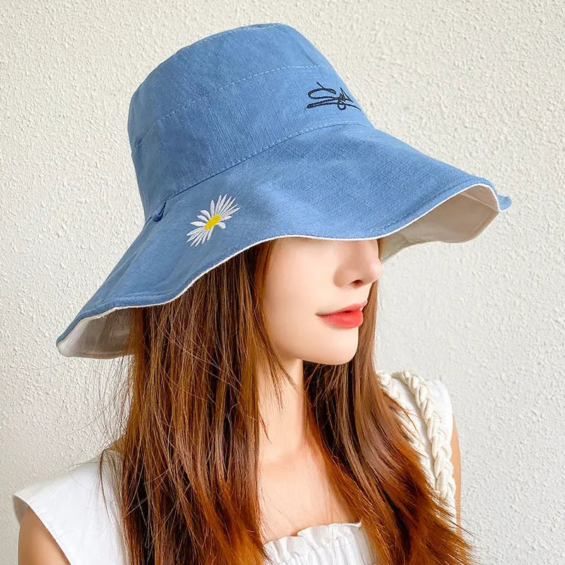Double-sided Small Daisy Big Brim Washbasin Hat Outdoor CJ