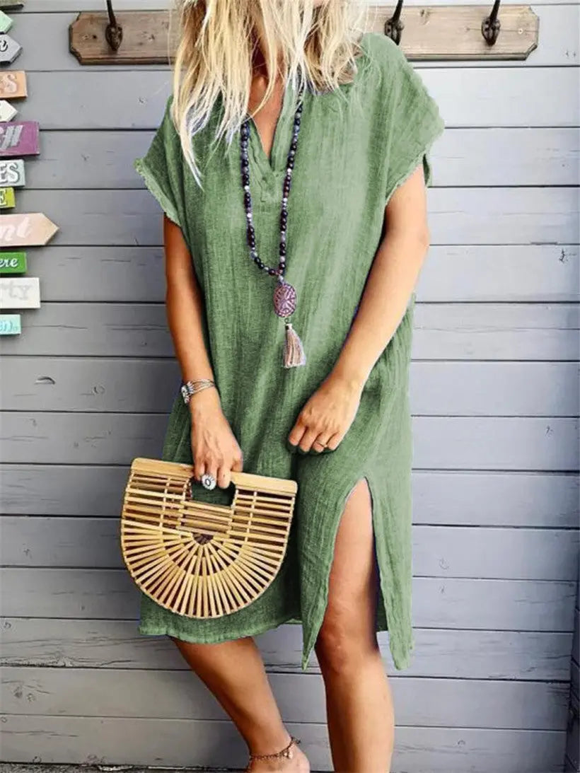 Ladies V-neck Short Sleeve Casual Skirt CJ