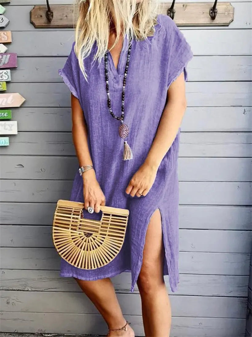 Ladies V-neck Short Sleeve Casual Skirt CJ